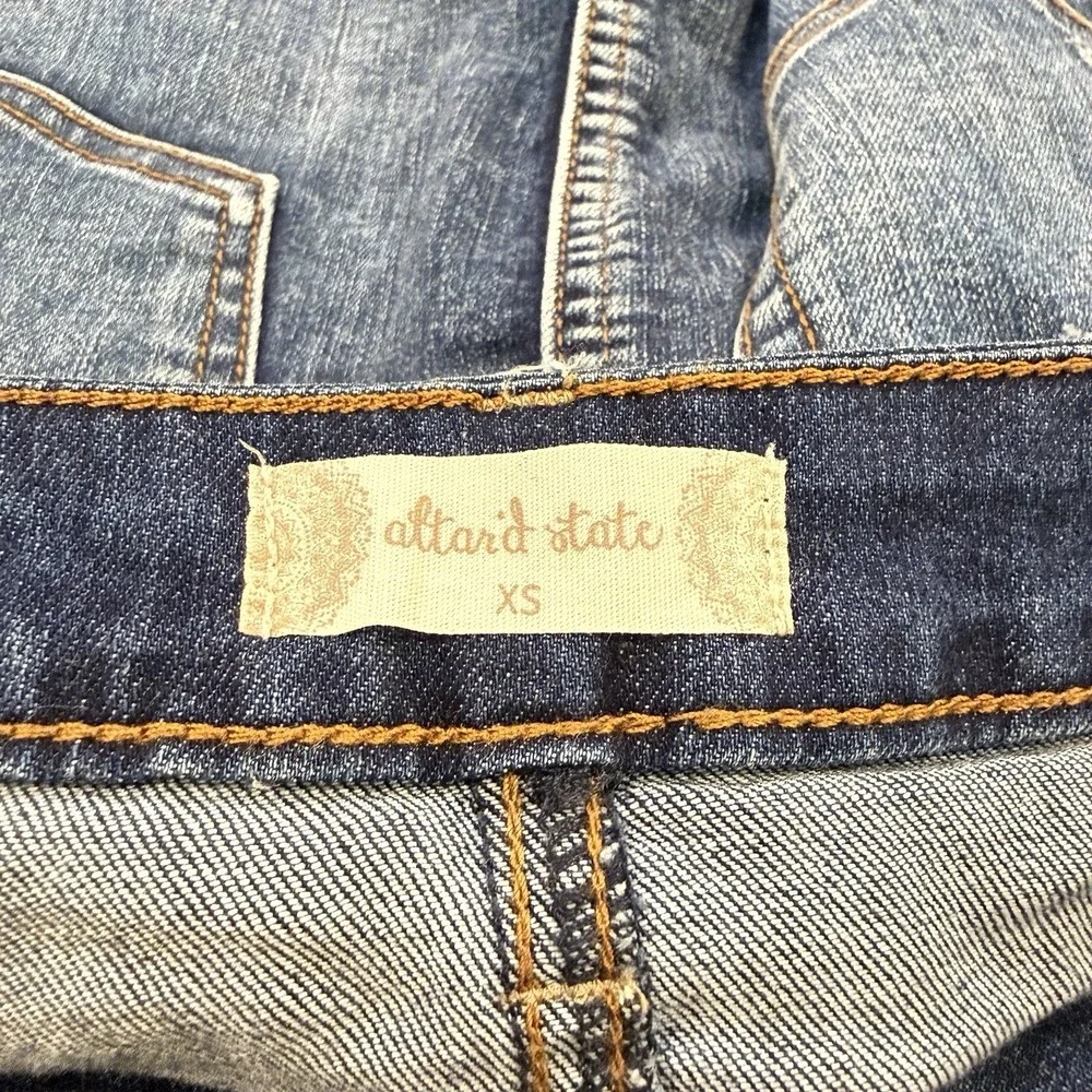Altar'd State Mini Skirt Womens XS Dark Denim Cut Off Distressed Jean - Picture 6 of 8